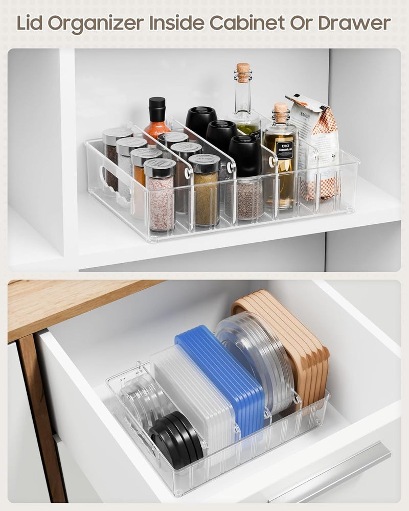 LYNG Lid Organizers Inside Cabinet, Clear Plastic Storage Lid Organizer With 4 Adjustable Dividers, Food Container Lid Organizer For Kitchen Pantry Green - Image 5